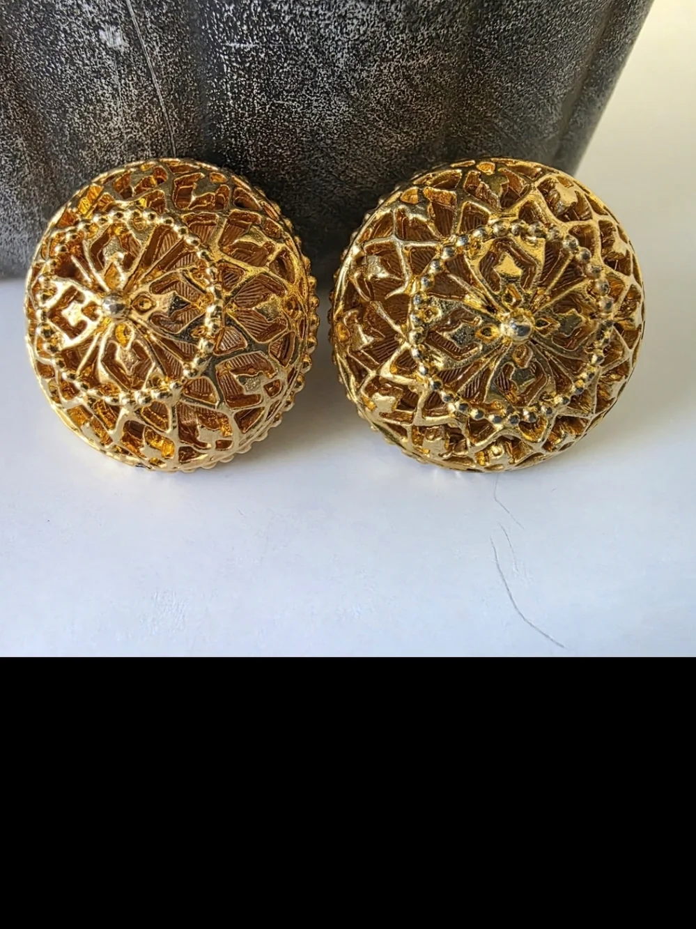 Vintage ART Gold Filigree Dome Statement Earrings 60s 70s Designer Style